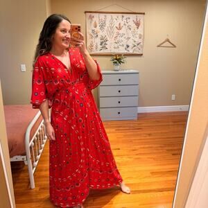 Anthropologie Mes Demoiselles Red Printed Maxi Dress 0 Oversized Medium